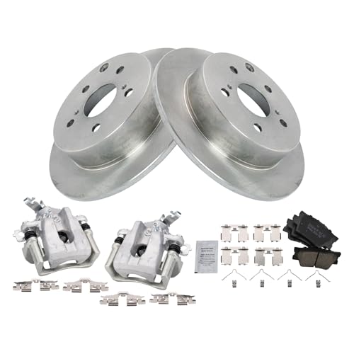 Image of TRQ Rear Brake Pad and Rotor Set Ceramic Rotors Calipers Compatible with 2009-2010 Pontiac Vibe 2009-2013 Toyota Matrix