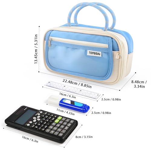 Image of TOPBIDAI Large Pencil Case Pouch School Supplies for Girls Boy Women Men | Big Pencil Bag with 5 Compartments, Easy Grip Handle, Office College School Pencil Box