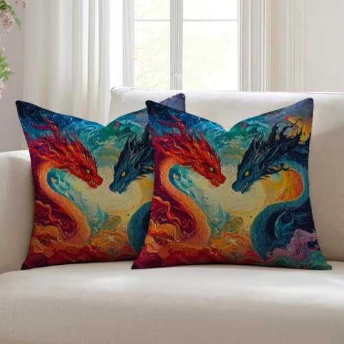 Housse de coussin imperméable 55x55 cm motif dragon abstrait