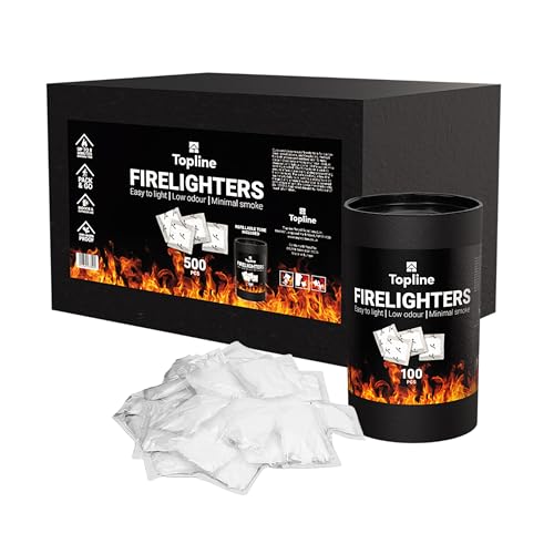 Instant Fire Starter Lighters Multipack - 500 Odourless Firelighters Sachets with Refillable Tube. Fire Lighters for Wood Burners, Fire Logs, Charcoal BBQ. Waterproof Firelighters for Open Fires