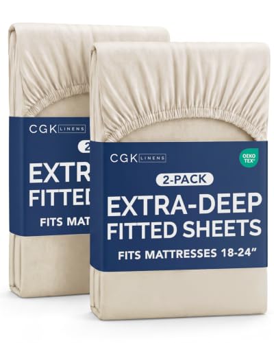 Image of 2 Pack Extra Deep Twin Fitted Sheets with Extra Deep Pockets - Wheat | Hotel Luxury Bottom Fitted Sheets Only, Soft, Fade & Wrinkle Free, Breathable & Comfy, All Around Elastic Fitted Sheets