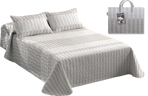 Tolrá - Colcha Cubrecama Bouti Estampada para Primavera y Verano | Incluye Funda de Cojín 50x70cm | 100% Microfibra Muy Suave (Begonia Beige, Cama 150-160cm con 2 Fundas de Cojín)
