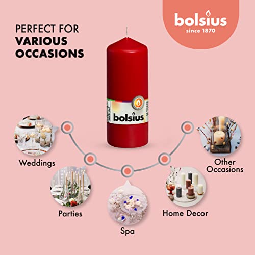 Bolsius 10 Red Pillar Candles - 2.25 X 6 Inches - Premium European Quality - Individually Wrapped - 42 Hours Burn Time - Dripless Smokeless Unscented Dinner, Wedding, Party, & Restaurant Candles #TOP3