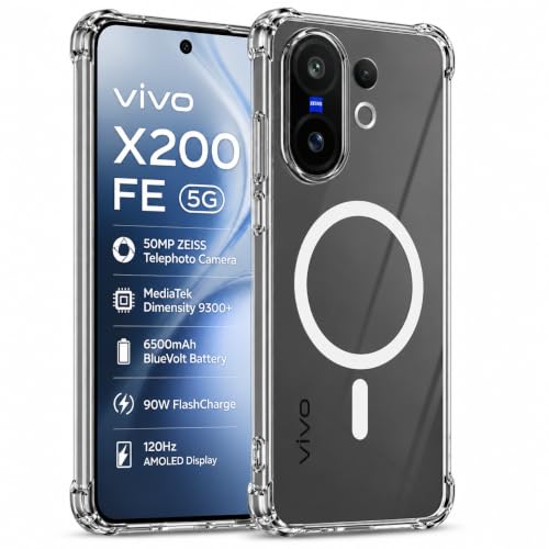 Image of Transparent Back Cover for Vivo X200 FE 5G Shockproof Side TPU Bumper & Back Pc Protective Magnetic Support Cover Case (Vivo X200 FE 5G)
