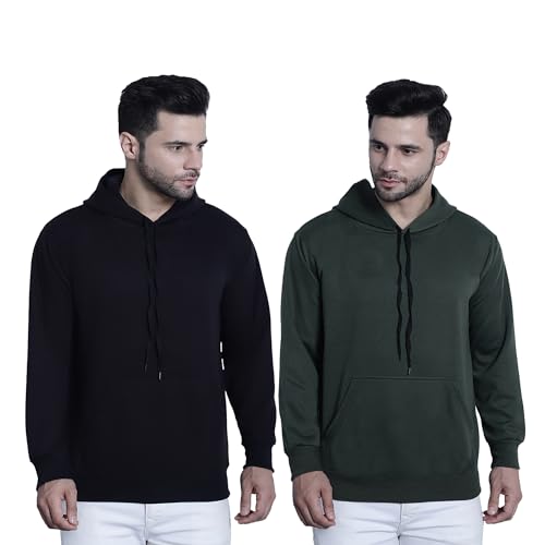 Image of Mack Jonney Solid Hooded Cotton Fleece Sweatshirt for Men (Pack of 2)-MACK50923