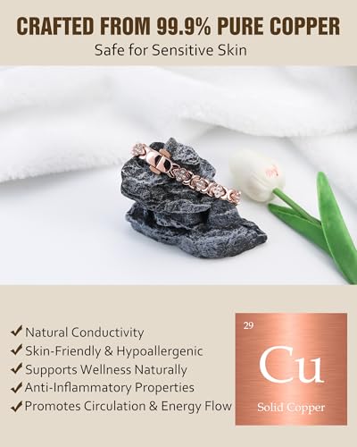 Jecanori 5X Strength Magnetic Copper Bracelet for Women —Updated 5,000 Gauss Ellipse Magnets — Premium Butterfly Clasp & Adjustable Length,Gold Rose Four-leaf Clover4