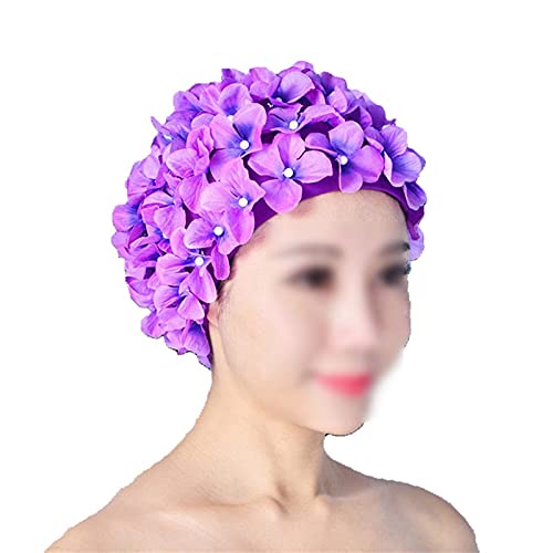 Nylonowy Czepek Pływacki, Czepek pływacki unisex, wzór płatków, nylon, wielokolorowy, dowolny rozmiar(Purple)