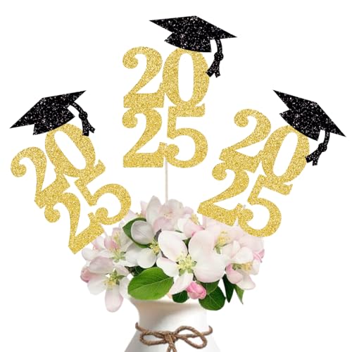 ALISSAR 12 Pack Pre-assembled Double Sided Gold 2025 Graduation Party Centerpiece Sticks-Table Decor Party Decorations for 2025 Graduation