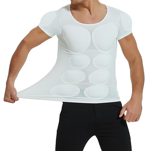 Men's Fake Muscle Shirt, Enhancers Padded Shoulder Chest T-Shirt, Invisible Shaper Underwear, Comfortable
