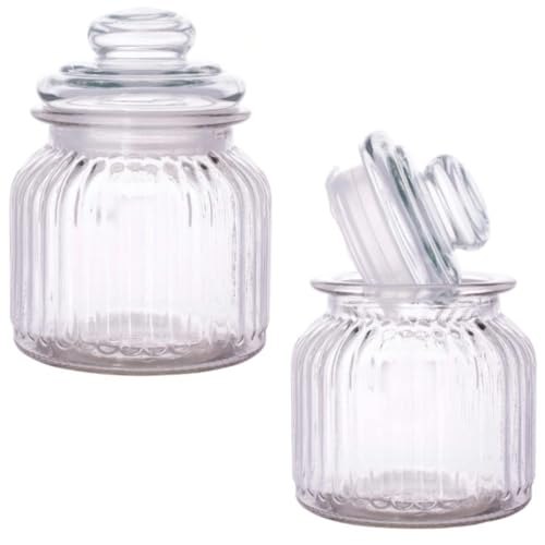 Image of Stylish Home Decor Crystal Clear Glass Sugar Candy Mukhwas Jar Bowl Pickle Storage Container Pot with Lid CRYSTAL CANDY JAR.POP 730ml 3PCS