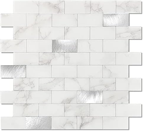 BeNice Peel and Stick Backsplash Bathroom Tile Stickers,Stick on Backsplash for Kitchen Wall Shower Tiles Peel and Stick Waterproof(Carrara White 10pcs)