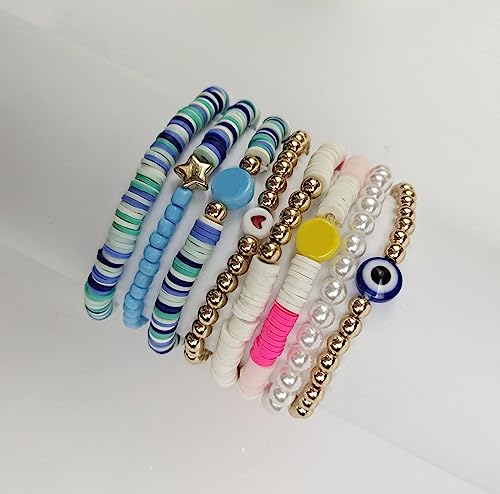 Funojoy Surfer Beaded Bracelets Colorful Clay Beads Bracelet Set Stackable Stretch Bracelets Friendship Bracelets Boho Summer Beach Jewelry For Women Teen Girls #TOP5