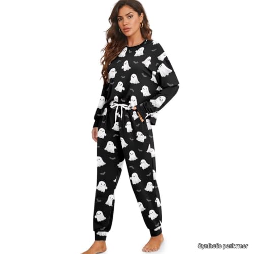 Image of Womens Lounge Set Long Sleeve Soft Pajama Sets | Casual 2 Piece Pj Outfit, Crewneck Sleepwear with Pockets, Adjustable Drawstring, Soft Comfy Fall Pajamas, Plus Size