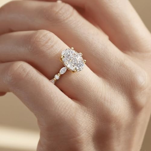 Oval Engagement Ring 14K Gold Plated 925 Sterling Silver 3ct Oval Cut Cubic Zirconia CZ Promise Wedding Band for Her Size 5-93