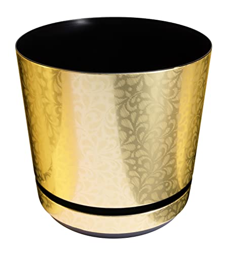 KORAD Blumentopf mit untersatzer - Muster 058 Goldspitze - 12 cm - Pflanzkübel aus Hochwertiger Kunststoff - Dekorativer Topf für Pflanzen
