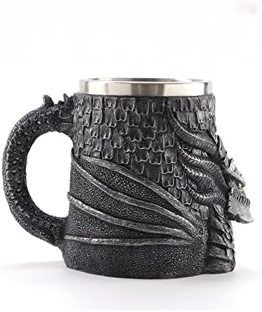 Viking Tankard 550 Ml Beer Resin Stainless Steel Cup Gothic Mug Beer Mugs with Handles Beer Mugs for Men Viking Gifts for Men Suitable for Special Holidays Such As Halloween (Cup 1)