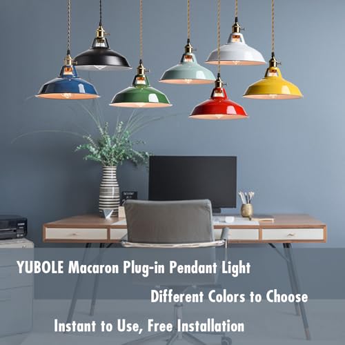 Image of YUBOLE Modern Green Plug-in Pendant Light Macaron Kitchen Hanging Swag Lamp