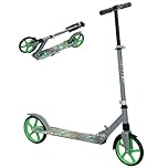 AIYAPLAY Kids Scooter, Foldable Kick Scooter with Adjustable Handlebar, 200mm Big Wheel, Rear Fender Brake, Gift for Ages 6-12 Years, Boys and Girls, Green