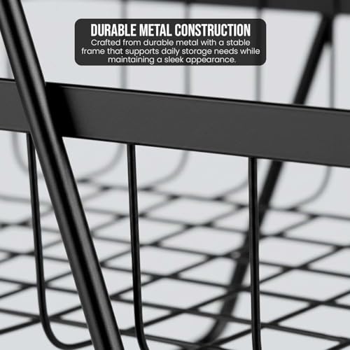 Image of Go Hooked 2 Tier Metal Fruit Basket for Dining Table | Space Saving Countertop Wire Storage Stand for Fruits, Vegetables & Bread | Multipurpose Metal Vanity & Home Organizer with Vertical Design