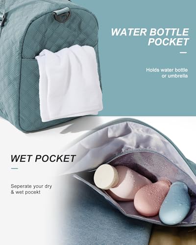 Image of Gym Duffle Bag for Women with Shoe Compartment Waterproof Travel Tote Bags Personal Item Carry On Weekender Overnight Bags with Toiletry Bag Swimming Yoga Bags Hospital Holdalls Light Blue