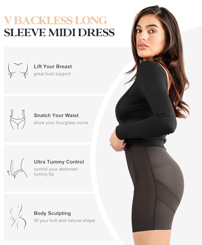 Popilush Shapewear Cocktail Dress Backless Shaper Dress with Built in Shapewear Long Sleeve Cocktail Dresses for Women3