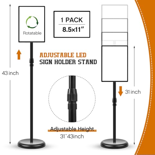 Image of Thyle 8.5 x 11 Inch LED Standing Sign Holder Adjustable Pedestal Floor Light Poster Stand with Snap-open Frame Outdoor Indoor Metal Base Display Signage Stand for Business Mall, Cinema, Restaurants