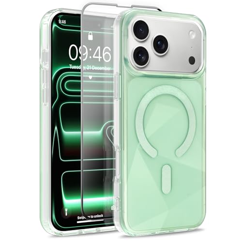 Image of Magnetic Case for iPhone 17 Pro Max [Compatible with Magsafe] [Anti-Yellowing] [1 Screen Protector] Shockproof Slim Iridescent Sparkly Case for iPhone 17 Pro Max 6.9 inch 2025, Green