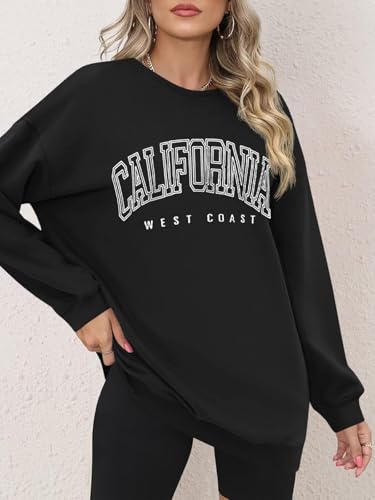 Image of Langwyqu Women's Oversized Sweatshirt Los Angeles California Crewneck Long Sleeve Casual Loose Pullover Tops