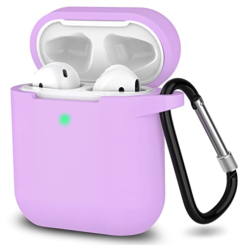 SATLITOG Case Cover with Secure Lock Keychain, Protective Silicone Cover Compatible with Apple AirPods 2nd & 1st Charging Case - Light Purple