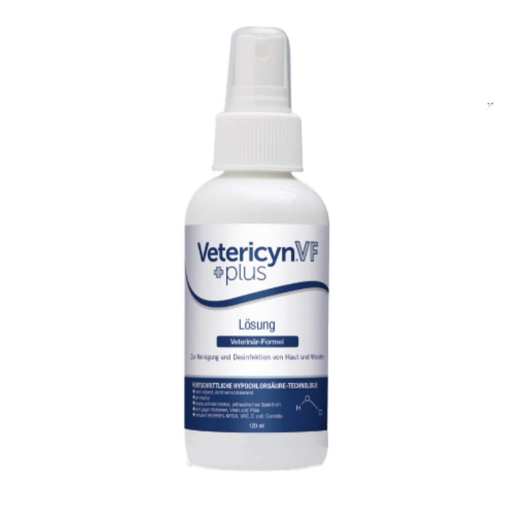 ecuphar Vetericyn VF +Plus Lösung | 120 ml | Reinigungs- und Desinfektionsmittel für alle Tiere | Zur Reinigung und Desinfektion von Wunden und stark beanspruchten Hautpartien