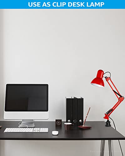 Torchstar Metal Swing Arm Architect Desk Lamp With Clamp, Adjustable Gooseneck Table Lamp, Clip Desk Lights For Home Office, Work, Study, Reading, E26 Base, Multi-Joint, Red #TOP3