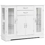 TANGZON Storage Cabinet, Sideboard with 2 Glass Doors, 2 Drawers & Adjustable...