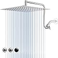 PDPBath 12" Rain Shower Head with Upgrade Adjustable Extension Arm, 304 Stainless Steel High Pressure Rainfall Showerhead, All Metal Large Square Waterfall Fixed Showerhead - Brushed Nickel