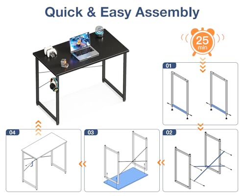 Image of Casaottima 32 Inch Small Computer Desk for Home Office, Study Writing Table for Small Spaces, Simple Modern Desk with Headphone Hooks, Black