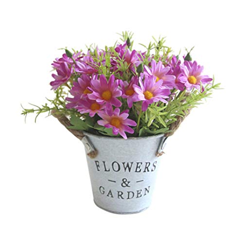 LbojailiAi Flor Artificial 1Pc Artificial Flower Daisy Metal Pot Bonsai Stage Garden Wedding Party Decor - Rojo P¨²rpura