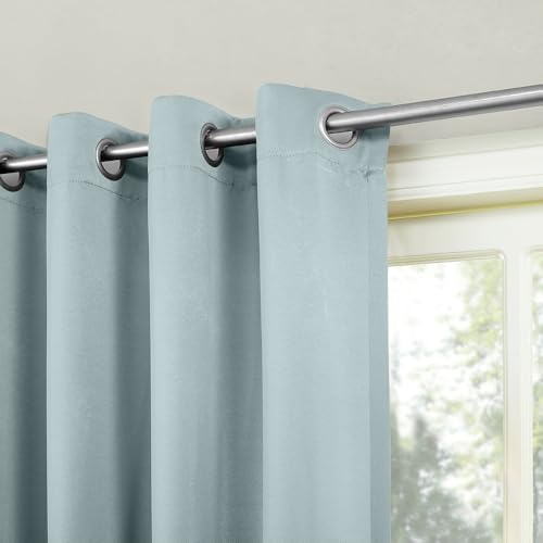 Image of haus & kinder Solid Blackout Window Curtains 5 Feet Long Pack of 2 Window Curtains, 5 Feet Curtains for Window, 100% Room Darkening (Aqua, 114x213 CM)
