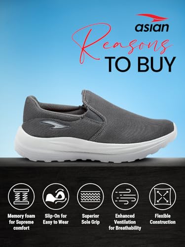 Image of ASIAN Men SUPERWALK-19 Casual wear Walking and Running Shoes Without Laces, Lightweight and Comfortable Shoes with Upper Fabric for Men & Boys