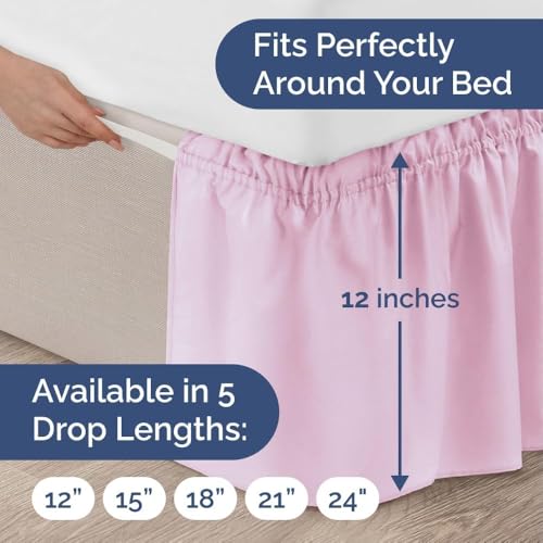 Image of Bed Skirt - Wrap Around Dust Ruffle Bed Frame Cover with Easy Fit Elastic Strap, Double Size 12 Inch Inch Drop, Microfiber Pleated, Machine Washable |Light Pink, (72inchx72inch)