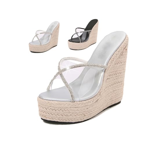 Slip On Espadrilles Wedge Platform Sandals Women’s Clear Strap Espadrille Slide, Boho Summer Beach Mule