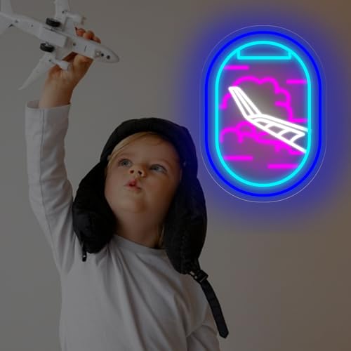 Image of Plane Window View Neon Sign, Airplane Led Sign, Plane View Neon, Custom Neon Signs, Home Wall Decor, Bedroom LED Light, Personalized Gifts, 16.5 inchx12 inch