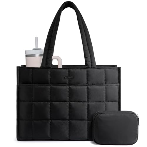 LOVEVOOK Handtasche Damen Shopper Tasche, Puffer Laptoptasche 17,3 Zoll Arbeitstasche Aktentasche, Groß Tote Bag Women Lehrertasche Schultasche Schultertasche Handbags für Uni Business Schule