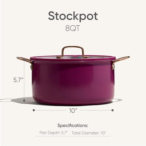 Image of CAROTE 8QT Full Clad Tri Ply Stainless Steel Stock Pot with Lid, Kitchen Stockpot Soup Pot, Outer Ceramic Layer, Even Heating, All Stoves Compatible, Oven & Dishwasher Safe, Stay Cool Handle, Purple