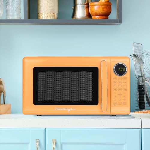 Image of Nostalgia Modern Retro Compact Countertop Microwave Oven - 0.7 Cu. Ft. - 700-Watts with LED Digital Display - Child Lock - Easy Clean Interior - Orange