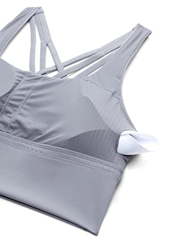 Crz Yoga Strappy Longline Sports Bras For Women - Wirefree Padded Criss Cross Yoga Bras Cropped Tank Tops Sleet Small #TOP4
