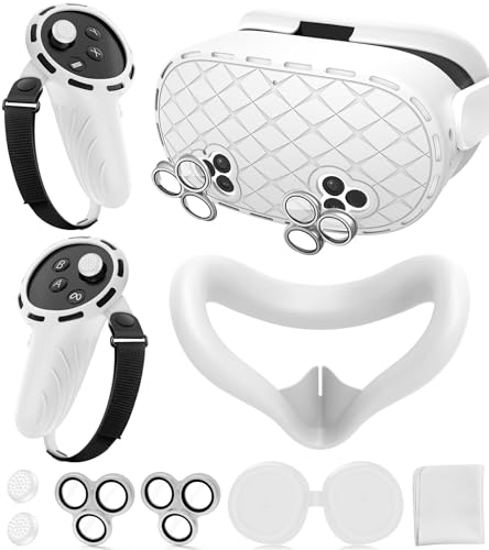 Silicone Cover Set Compatible with Meta/Oculus Quest 3s Accessories, Silicone Face Cover, Controller Grip Cover, Camera Lens Protector, VR Shell Cover, Protective Lens Cover, Not Fit Quest 3