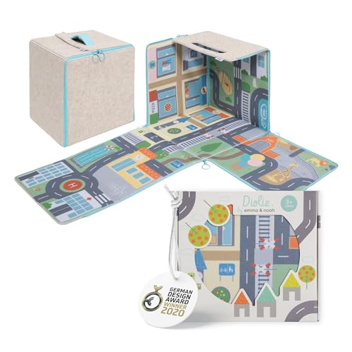 emma & noah Diolie Würfel, Aufbewahrungsbox 30x30x30 cm, Faltbarer Spielteppich mit Straßen,...