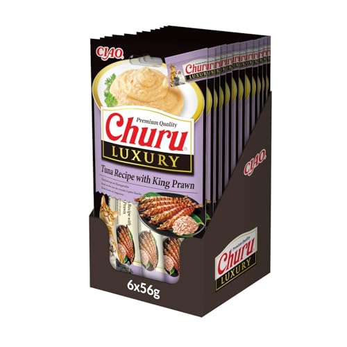 INABA Churu Luxury przysmaki dla kotów z wysokiej jakości składnikami, bogate w wilgoć i białko, niskokaloryczne, bez zbóż i cukru, 56 g (12 szt.)