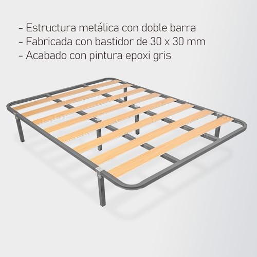 Miniatura 2 de Amuéblate Online - Somier De Láminas Estructura 30x30mm Con Patas, Tubo Acero 30 X 30 Mm, Pintura Epoxi Gris, 135x190