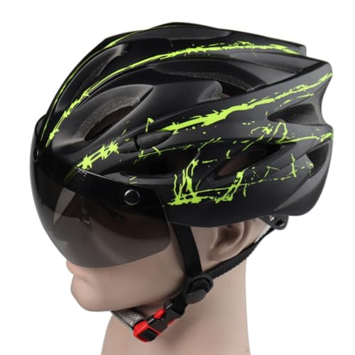 Casco de bicicleta magnético POPETPOP ajustable L 58-61 cm negro y verde con gafas integradas 3