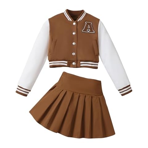 YOURUIKEY Girls Baseball Jacket and Skirt Set Cover